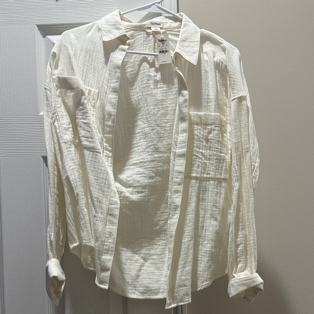 NWT UpWest Cream Textured Button-Up Shirt